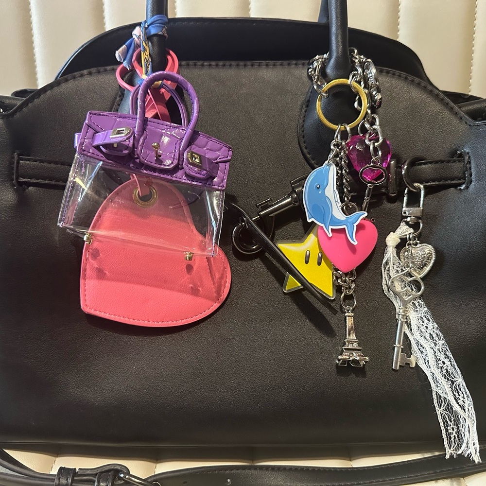 Mini Transparent Purse Charm Keychain – Purple Croc Style Bag Charm